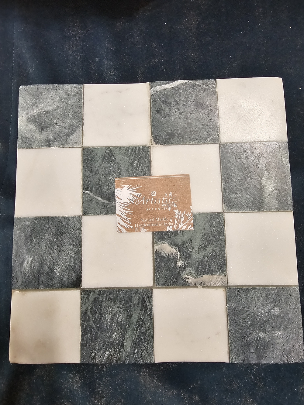 Viral India Checkered Black and White Marble Tray Board Riser